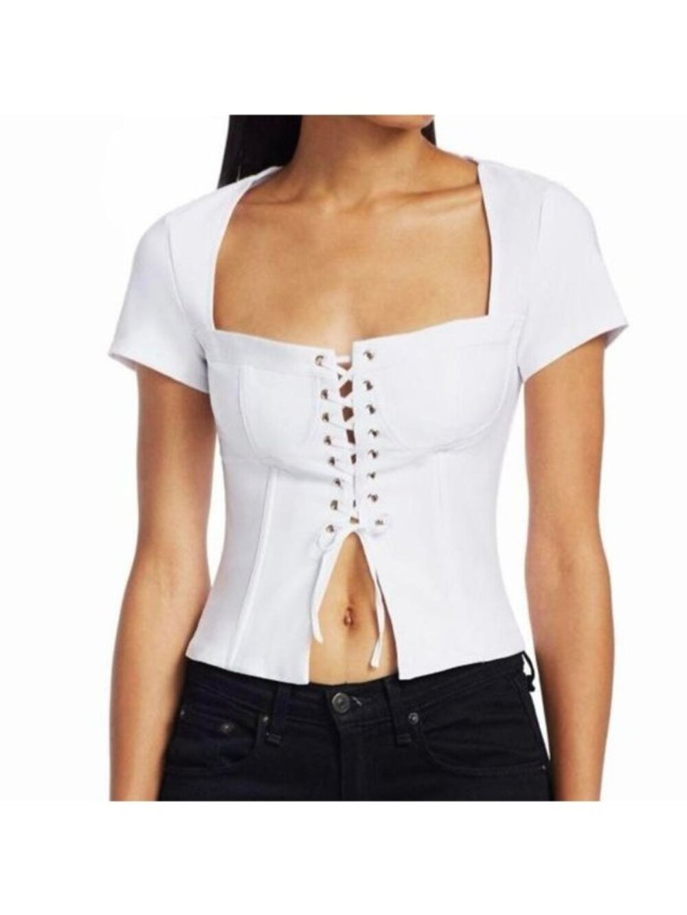 NWT I.AM.GIA Evita White Lace-Up Corset Top Small Womens